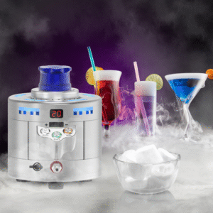 A dry ice machine with cup cooling functionality