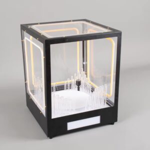 An LED-illuminated display box with a rotating base