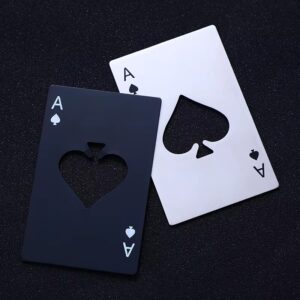 A bottle opener with a playing card design