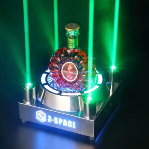 An LED bottle holder with laser effects
