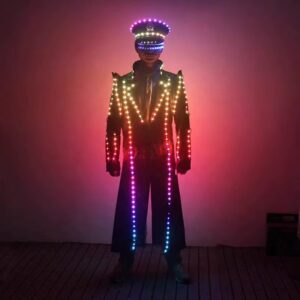 A performance suit with color-changing LED lights