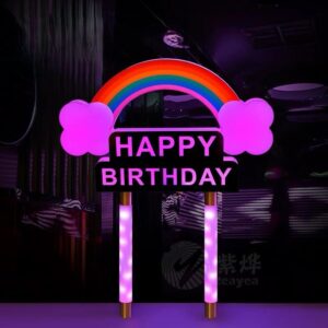 An LED drink holder with a “HAPPY BIRTHDAY” logo