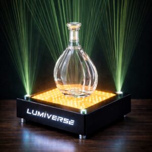 An LED bottle holder with laser effects