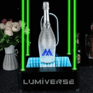 An LED serving stand with laser effects